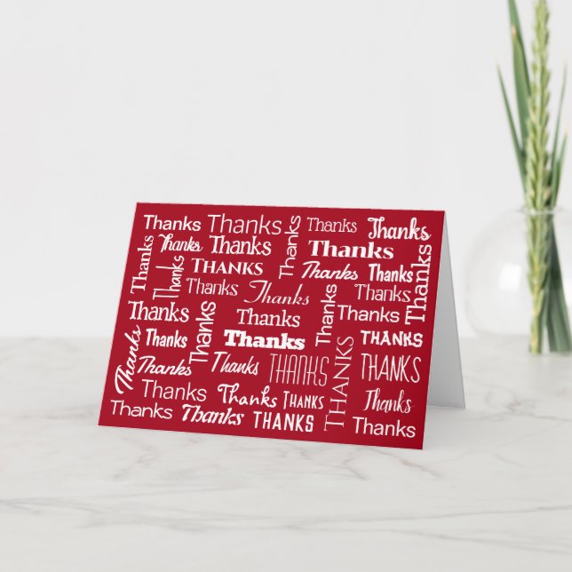 Many Thanks Word Cloud On Red Thank You Card (Front)