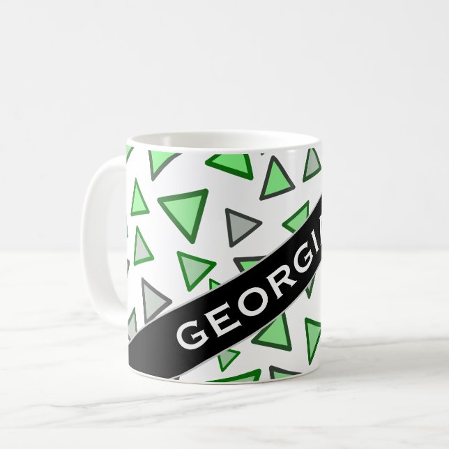 Many Triangles Coloured Various Shades of Green Coffee Mug (Front Left)