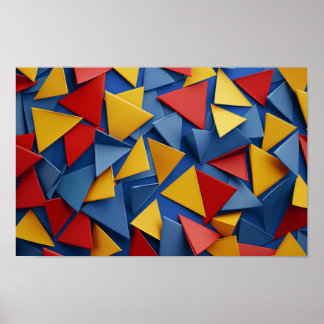 Many triangles in red, yellow and blue poster