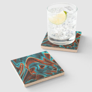 Many twisted red and sky blue burnt with grooves stone coaster