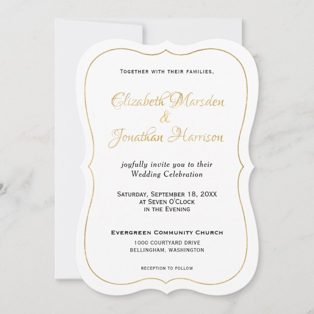 Many Waters Scripture Elegant Formal Gold Script Invitation (Front)