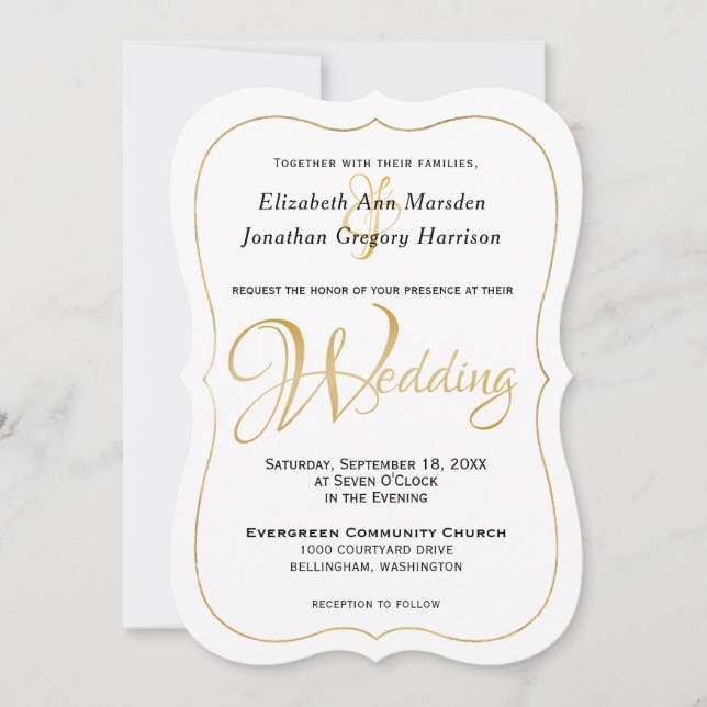 Many Waters Scripture Elegant Formal Gold Script Invitation (Front)