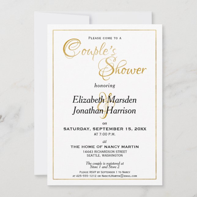Many Waters Scripture Elegant Gold Couple's Shower Invitation (Front)