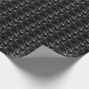 Many White Bicycle Icons on a Black Background Wrapping Paper