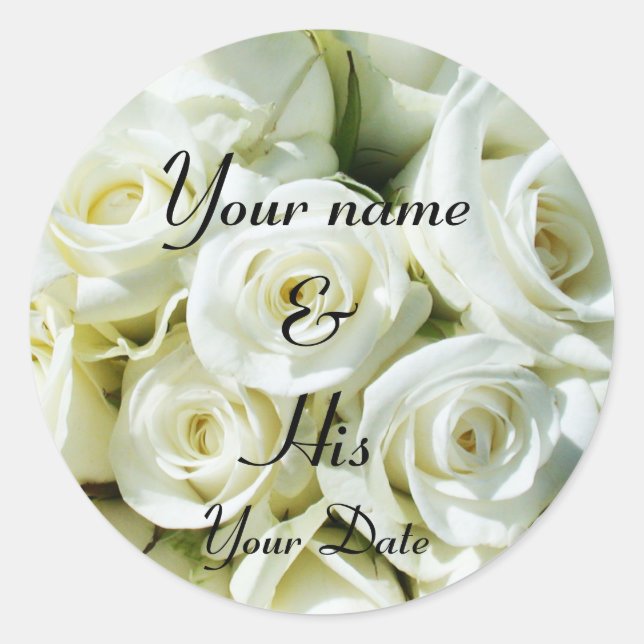 MANY WHITE ROSES CLASSIC ROUND STICKER (Front)
