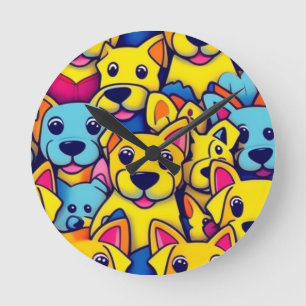 Many yellow dogs happy dogs round clock