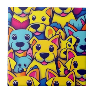 Many yellow dogs happy dogs tile