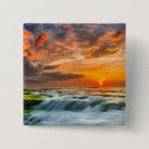 Manyar Beach At Sunrise 15 Cm Square Badge