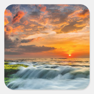 Manyar Beach At Sunrise Square Sticker