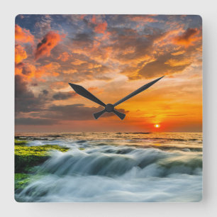 Manyar Beach At Sunrise Square Wall Clock