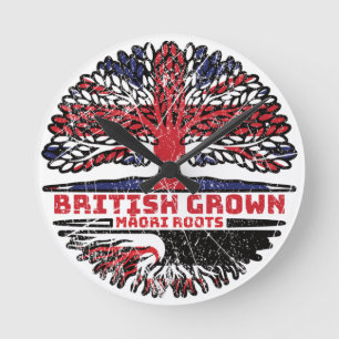 Maori British UK Tree Roots Flag Round Clock