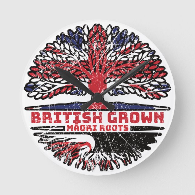 Maori British UK Tree Roots Flag Round Clock (Front)