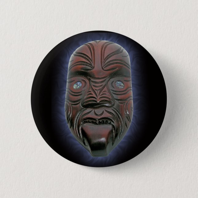 Maori Carved Mask - Button (Front)