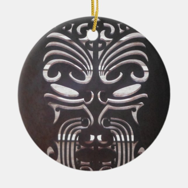 maori designs 3 ceramic tree decoration (Front)
