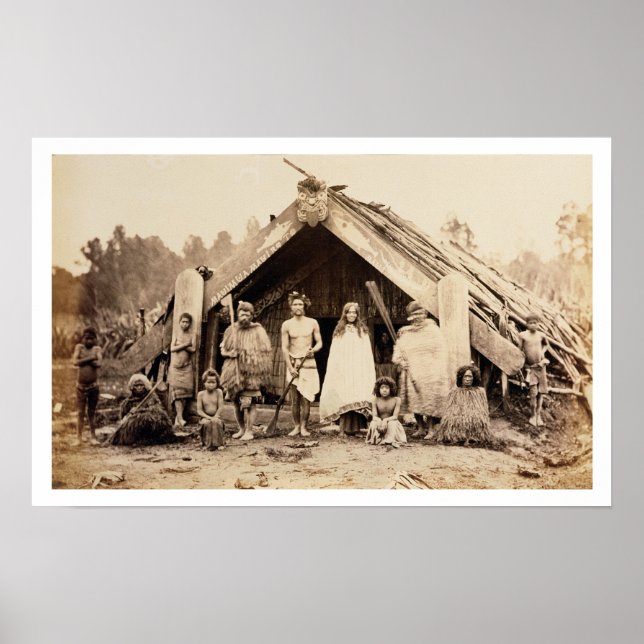 Maori Family, New Zealand, c.1880s (albumen print) Poster (Front)