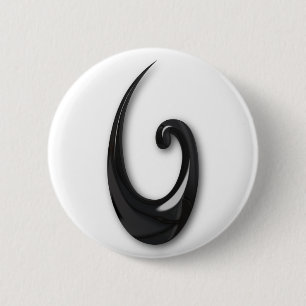 Maori-Fish Hook-obsidian 6 Cm Round Badge