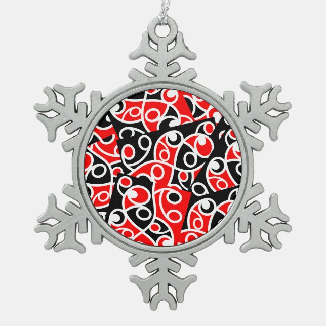 Maori Kowhaiwhai Layered Pattern Snowflake Pewter Christmas Ornament (Front)