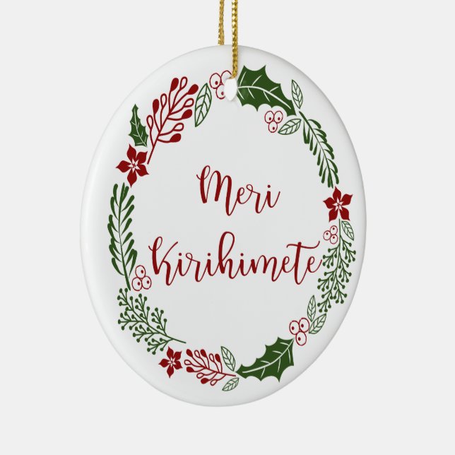 Māori Merry Christmas Wreath, Meri Kirihimete Ceramic Tree Decoration (Right)