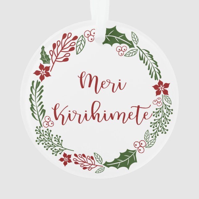 Māori Merry Christmas Wreath, Meri Kirihimete Ornament (Back)