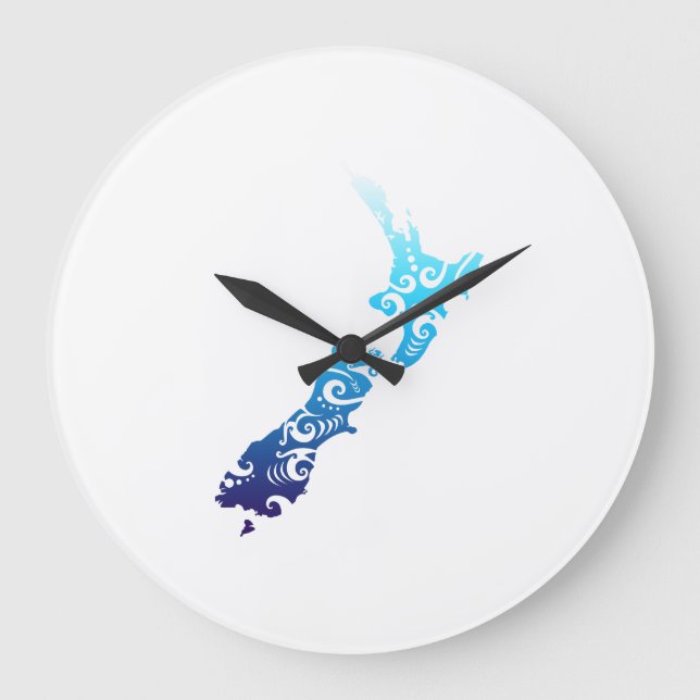 Maori New Zealand Map Tribal Tattoo Gift Idea Large Clock (Front)