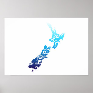 Maori New Zealand Map Tribal Tattoo Gift Idea Poster