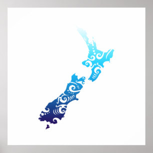 Maori New Zealand Map Tribal Tattoo Gift Idea Poster
