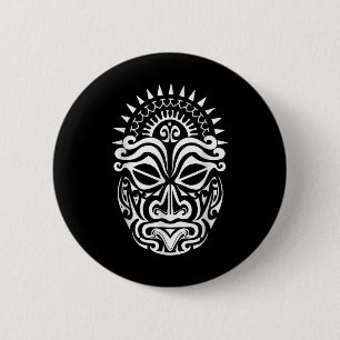 Maori Polynesian Tattoo Haka Dance Face Mask Head 6 Cm Round Badge