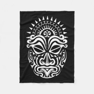 Maori Polynesian Tattoo Haka Dance Face Mask Head  Fleece Blanket