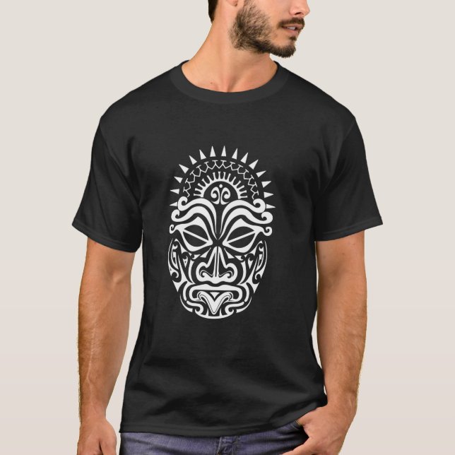 Maori Polynesian Tattoo HAKA Dance Face Mask Head T-Shirt (Front)