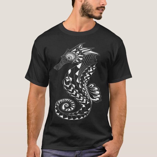 Maori Polynesian Tattoo Seahorse Diving Summer Hol T-Shirt (Front)