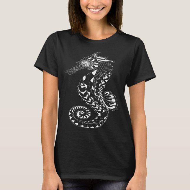 Maori Polynesian Tattoo Seahorse Diving Summer Hol T-Shirt (Front)