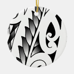 Maori silverfern tattoo pattern with fern leafs ceramic tree decoration