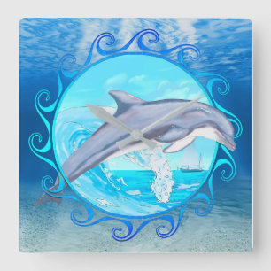Maori Sun Dolphin Square Wall Clock