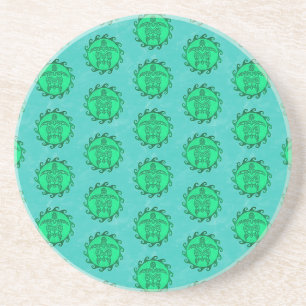 Maori Sun Symbol Green Sea Turtles Coaster