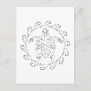 Maori Sun Tribal Turtle Adult Colouring Postcard