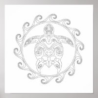 Maori Sun Tribal Turtle Adult Colouring Poster