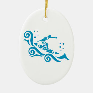 Maori Surfer With Waves Gift Idea Ceramic Tree Decoration