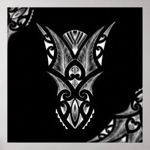 Maori tattoo artwork with koru design poster