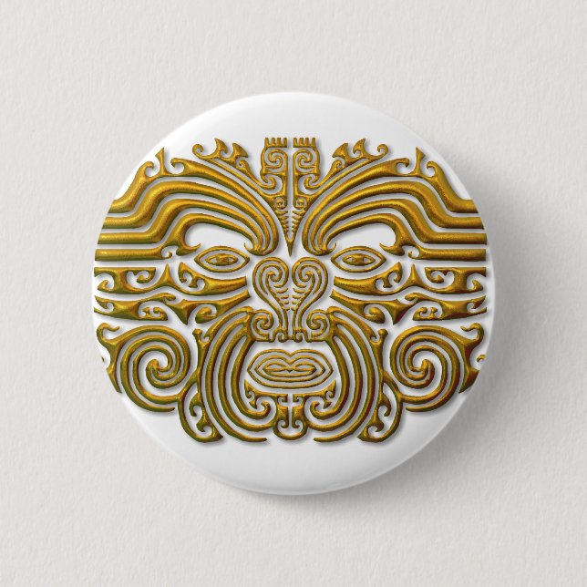 Maori Tattoo - Gold 6 Cm Round Badge (Front)