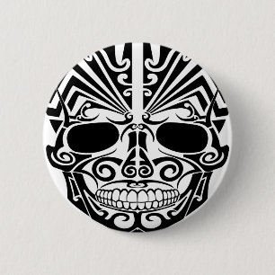 Maori Tattoo Mask Skull 6 Cm Round Badge