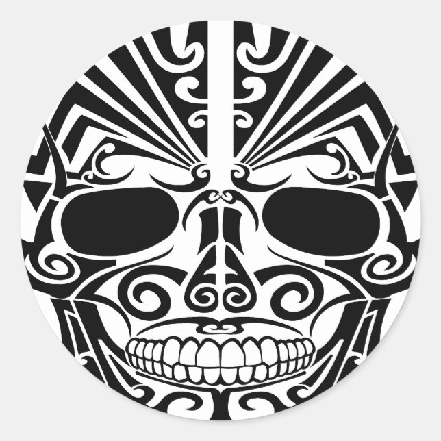 Maori Tattoo Mask Skull Classic Round Sticker (Front)