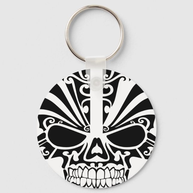 Maori Tattoo Mask Skull Key Ring (Front)