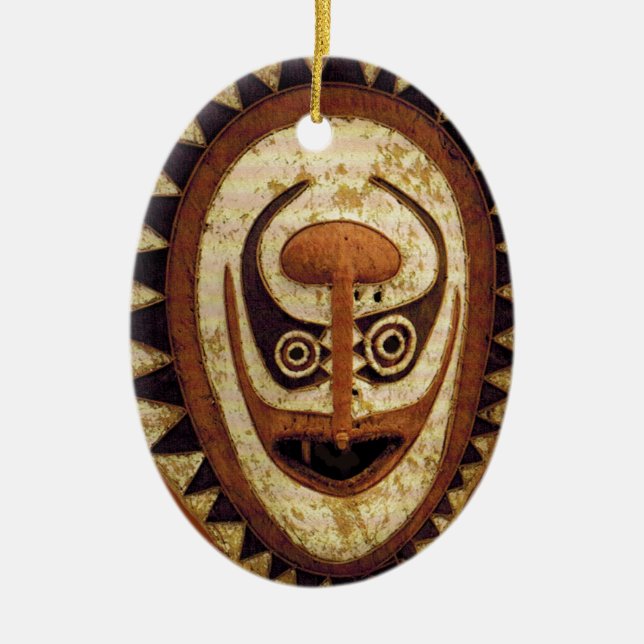 Maori Tribal Ritual Mask Ceramic Tree Decoration (Front)