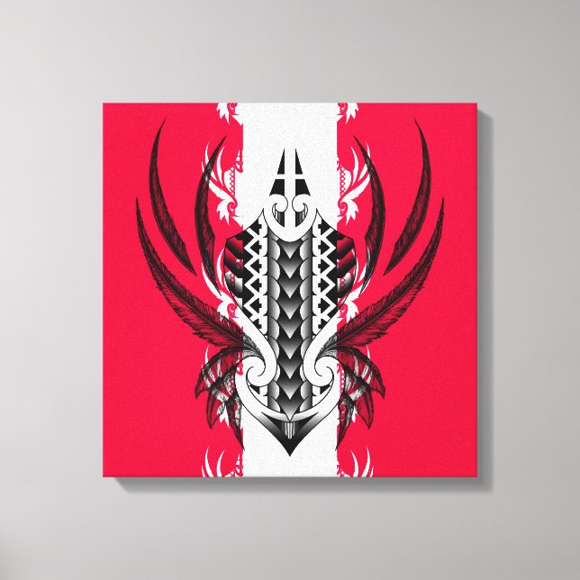 Maori tribal tattoo with realistic feathers canvas print (Front)