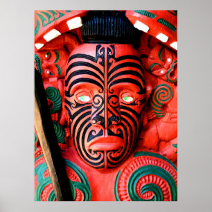 Maori Warrior Carving, New Zealand Poster
