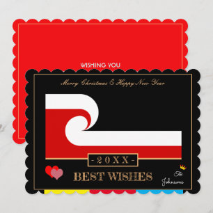 Maori Wave & Zealand Flag Happy New Year Wishes Holiday Card