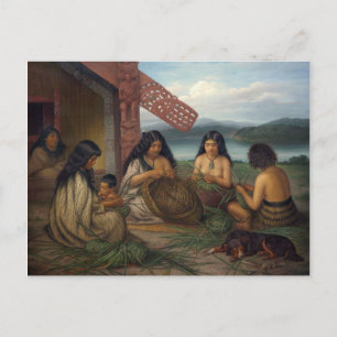 Maoris Plaiting Flax Baskets, by G. Lindauer Postcard