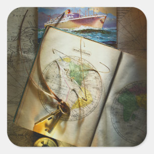 Map And Compass Square Sticker