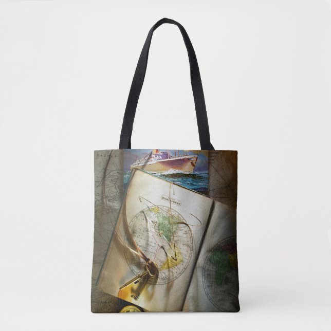 Map And Compass Tote Bag (Front)