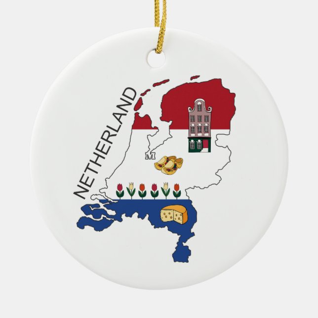 Map and Fkag of the Netherlands Ceramic Tree Decoration (Front)